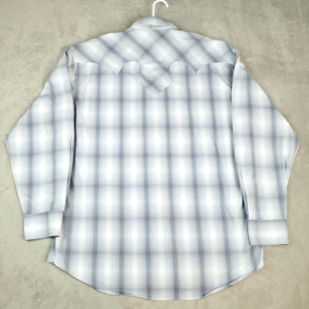 Stetson Shirt Mens XXL Blue White Plaid Pearl Snap Flip Cuff Western Cowboy - Picture 13 of 16